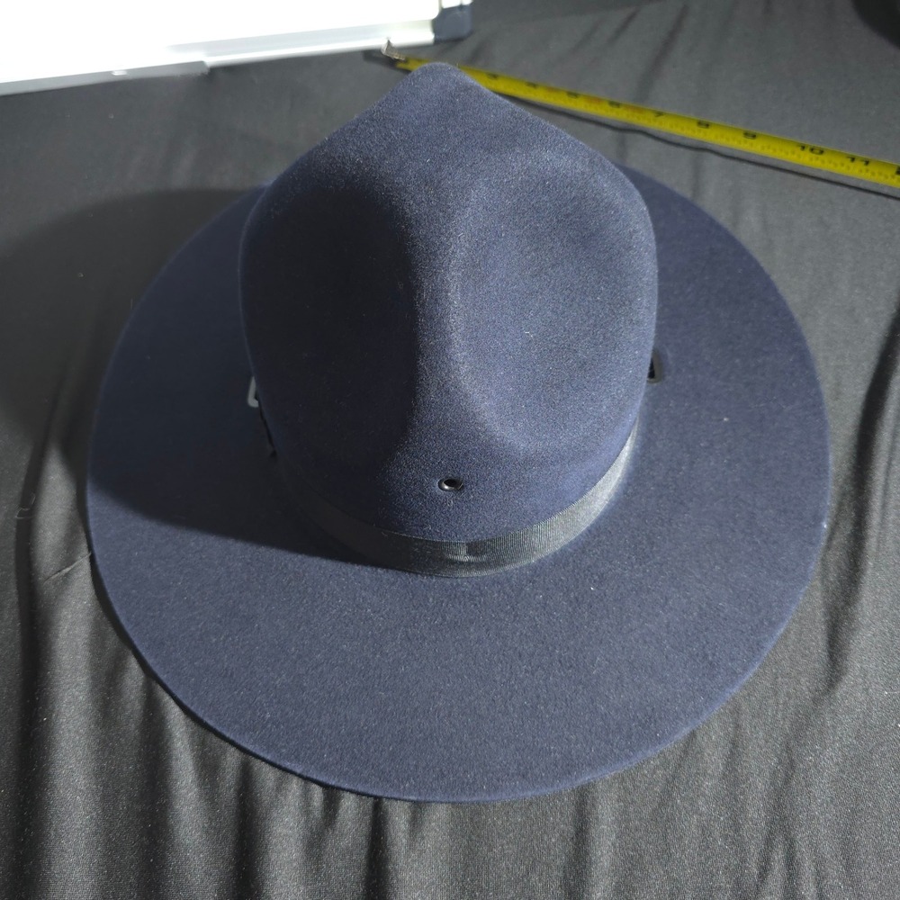 Beaver Quality XXXX Straw Oval Officer Troper Hat Navy Wool 6 1/2 Fedora Brimmed - Picture 2 of 12